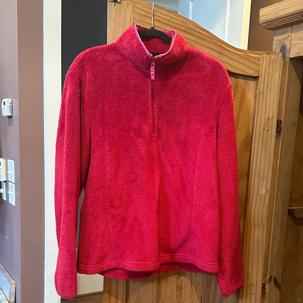 Lands' End Vibrant Red Fleece Turtleneck Sweater